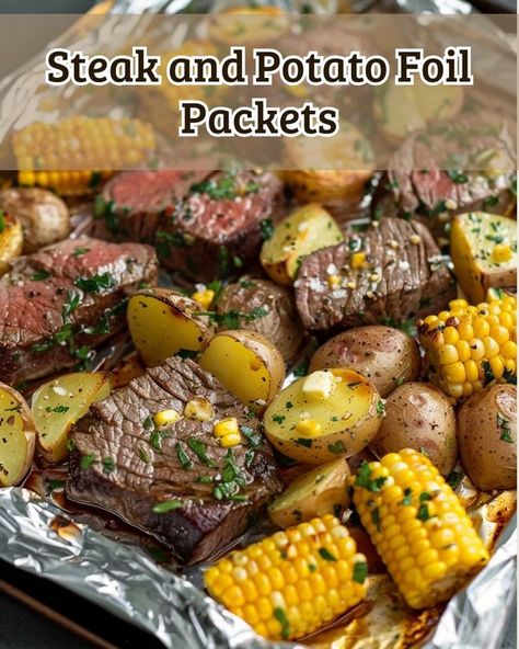 Potato Foil Packets, Cheap Meal Ideas, Foil Packet Potatoes, Recipes Steak, Cheesy Macaroni, February Quotes, Foil Pack Dinners, Top Sirloin, Yukon Potatoes