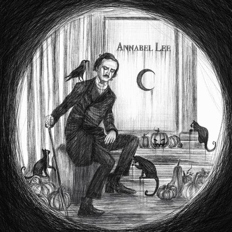 Gina Iacob on Instagram: “"For the moon never beams, without bringing me dreams Of the beautiful Annabel Lee." . . . . . #edgarallanpoe #drawing #digitalart…” Annabel Lee Art, Lee Aesthetic, Gothic Literature, Annabel Lee, Edgar Allan Poe, Aesthetic Backgrounds, Aesthetic Art, Amazing Art, Book Worms