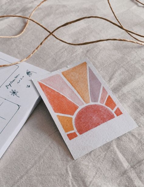 Cute Waterpaint Ideas, Sunshine Watercolor Painting, Watercolor Athestic, Watercolor Polaroid Paintings Aesthetic, Trendy Watercolor Paintings, Watercolor Art Inspo Easy, Aesthetic Watercolor Ideas, Cute Simple Watercolor Art, Small Watercolor Art