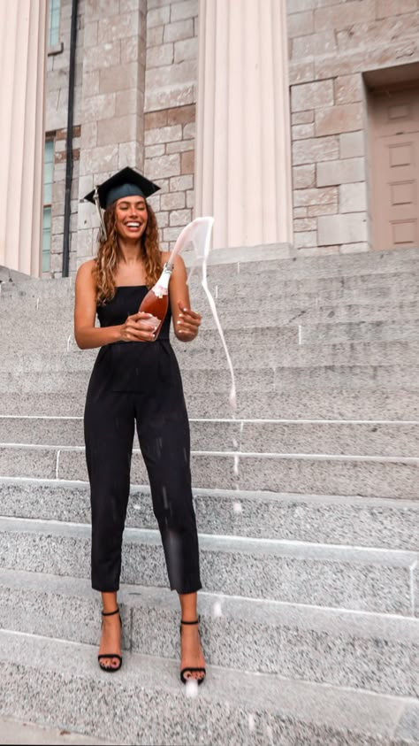 Graduation Outfit Ideas Black Gown, Phd Graduation Outfit Ideas, Black Graduation Gown Outfit, Graduation Outfit Ideas Masters Degree, Winter Graduation Outfit College Classy, University Grad Dress, Med School Graduation Outfit, Graduation Dress Masters Degree, Masters Graduation Dress