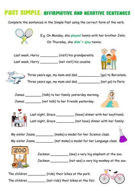 Simple Pasat affirmative and negative sentences worksheet Past Sentences Worksheet, Simple Past Tense Worksheet Grade 3, Past Simple Negative Worksheets, Past Tense Worksheet Grade 2, Negative Sentences Worksheets, Past Simple Worksheets For Kids, Affirmative And Negative Sentences, Simple Past Tense Worksheet, Negative Sentences