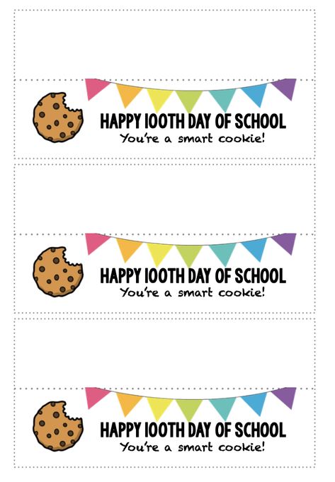 100th Day of School – Party Mom Planners 100 Days Of School Tags Free Printable, 100th Day Snack Ideas, 100 Days Of School Treats, 100 Days Of School Snacks, 100th Day Of School Treats, 100th Day Of School Snack, Smart Cookie Printable, Preschool Jobs, Preschool Homework