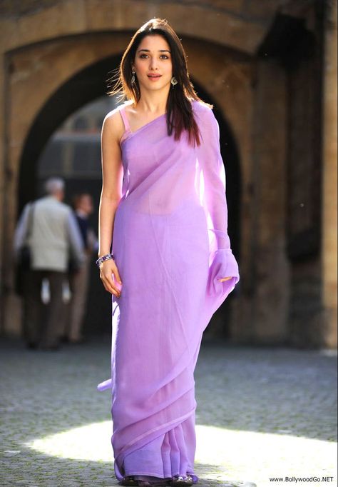 Simple Lavendar Saree Lavendar Saree Looks, Bollywood Style Semi-stitched Lavender Saree, Elegant Lavender Saree, Fitted Lavender Saree, Semi-stitched Lavender Saree For Festivals, Semi-stitched Lavender Saree, Plain Chiffon Saree, Formal Saree, Tamanna Bhatia