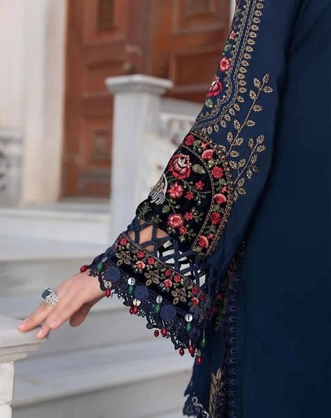 MARIA B Linen | Navy Blue ✔ Fabric: Linen ✔ Design: 10 Articles ✔ Unstitched Collection Whatsapp link: https: //wa.me/message/IH5EGDCAJL4TN1 Shirt: Embroidered Center Panel with Velvet Applique Embroidered Side Panel with Velvet Applique Embroidered Velvet Panel Patch Embroidered Sleeves Embroidered Velvet Sleeves Patch Embroidered Velvet Sleeves Patti Embroidered Velvet Ghera Patti Dyed Back Fabric: Twill Linen Trousers: Dyed Trousers Fabric: Linen Dupatta: Chashme Shawl with Embroidered ... Velvet Applique, Suit Navy Blue, Velvet Sleeve, Patch Dress, Pakistani Fancy Dresses, Embroidered Velvet, Maria B, Luxury Wear, Navy Blue Fabric