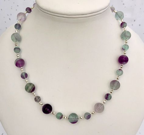 Purple & Green Fluorite Necklace, Purple Beaded Necklace, Purple Gemstone Necklace, Semi Precious Natural Stone Necklace, Handmade Necklace by PreciousHCJewellery on Etsy Flourite Stone, Beaded Necklace Purple, Purple Beaded Necklace, Fluorite Gemstone, Fluorite Necklace, Natural Stone Necklace, Purple Beaded, Necklace Purple, Green Fluorite