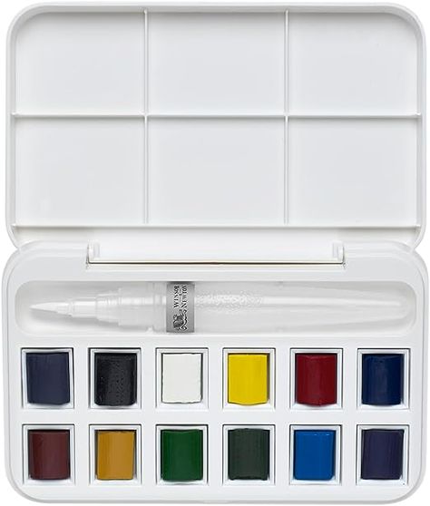 Amazon.com: Winsor & Newton Cotman Watercolor Paint Set, 12 Half Pans w/ Water Brush Pen and Mixing Palette Painting Ideas Kids, Cotman Watercolor, Kids Painting Projects, Water Brush Pen, Artist Materials, Watercolor Paint Set, Water Brush, Winsor Newton, Winsor & Newton