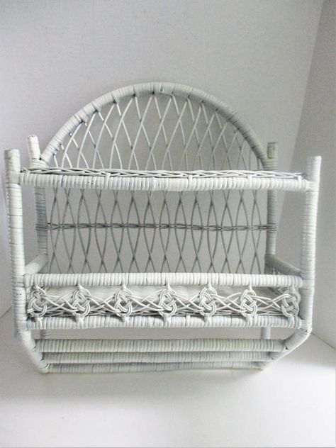 Vintage Wicker Shelf with 3 Towel Racks White Wicker 2 Shelves Cottage Chic Bathroom, Wicker Wall Decor, Wicker Shelf, Wicker Wall, Patio Wall, Towel Racks, Wood Wall Shelf, 2 Shelves, White Wicker