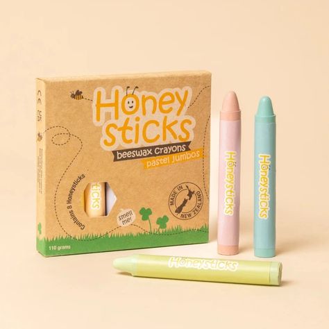 Honeysticks Jumbo crayons are perfect for hours of creative colouring and art projects! Now available in beautiful pastel colours. Safer, bigger, and more durable than most traditional and comparable products, these natural crayons last the distance and are designed to help kids refine and develop their pencil grasp. These are the ideal size crayon for older children who are perfecting their pencil grip. WHY WE LOVE HONEYSTICKS These natural crayons are lovingly handmade here in New Zealand from Crayon Packaging, Pencil Grasp Development, 2024 Bujo, Beeswax Crayons, Pencil Grasp, Jumbo Crayons, Honey Sticks, Color Puzzle, Wax Crayons