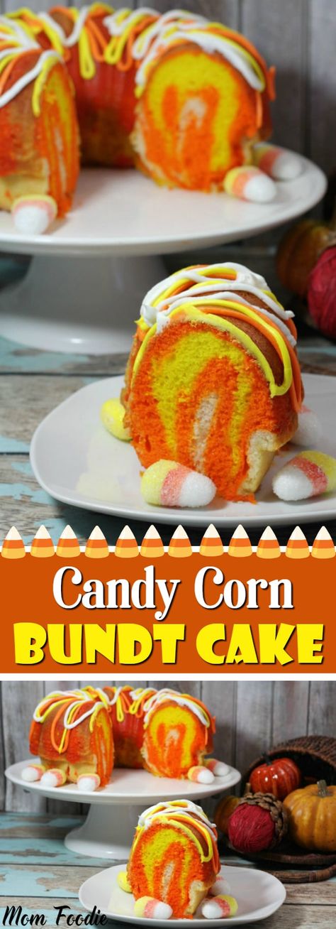 Candy Corn Bundt Cake #fall #autumn #bundt #cake #halloween #thanksgiving Candy Corn Recipe, Pasteles Halloween, Savory Cakes, Bundt Cake Recipe, Halloween Dessert, Fall Desserts Easy, Corn Cakes, Halloween Baking, Best Cake Recipes