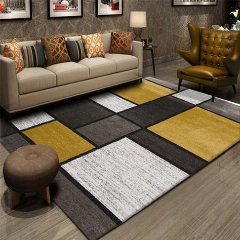 Yellow Living Room, Geometric Carpet, Tapis Design, Printed Carpet, Soft Carpet, Living Room Colors, Washable Rug, Carpet Decoration, Large Living Room