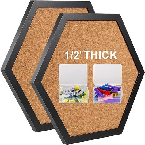 The Perfect Corkboard Black Bulletin Boards, Hexagon Cork Board, Black Cork Board, Notes Pictures, Patches Display, Tack Board, Wood Clips, Framed Cork Board, Cork Bulletin Boards