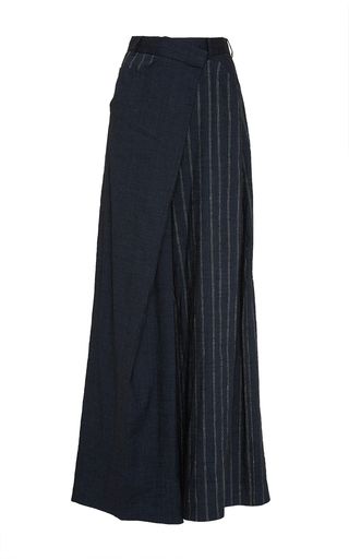 This **Adeam** low rise trouser features a stripe combo design with an asymmetrical waist detail. Plazo Pants, Rok Plisket, Dark Clothes, Wrap Pants, Fashion Hacks Clothes, Fashion Illustrations, Skirt Design, Mode Inspiration, Moda Operandi