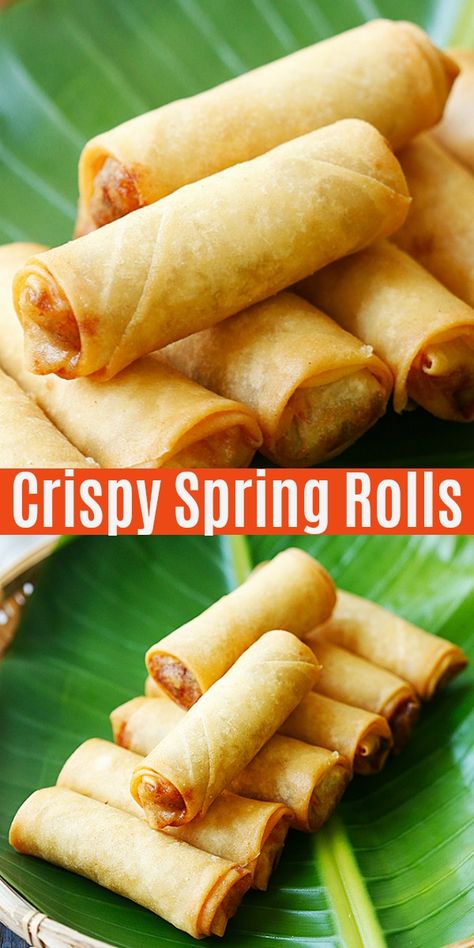 The crispiest and best spring rolls filled with vegetables and deep-fried to golden perfection. This spring roll recipe is easy, authentic and 100% homemade. Spring Rolls Panda Express, Vegetarian Spring Roll Recipe, Recipe Spring Rolls, Homemade Spring Rolls Vegetables, Crispy Spring Roll Recipe, Spring Egg Rolls Recipe, Thai Vegetable Spring Rolls, Spring Egg Rolls, How To Roll A Spring Roll