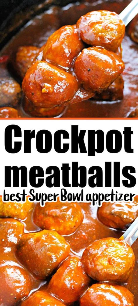 Easy Crockpot appetizer meatballs are always a party food hit. Use frozen turkey or beef to make it even easier with your favorite sauce. Cheap Crockpot Party Food, Appetizer Meatballs With Grape Jelly, Crockpot Frozen Meatballs, Super Bowl Meatballs, Meatballs In Crockpot, Super Bowl Food Crockpot, Meatballs With Grape Jelly, Meatball Appetizer Crockpot, Easy Slow Cooker Meatballs