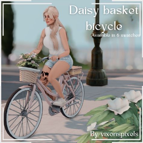 Daisy basket bicycle | Patreon Sims 4 Bike, Sims 4 Skills, Sims Rooms, Brindleton Bay, Sims 4 Tsr, Maxis Match Cc, Cc Sims4, Sims 4 Cas Mods, Cc Folder