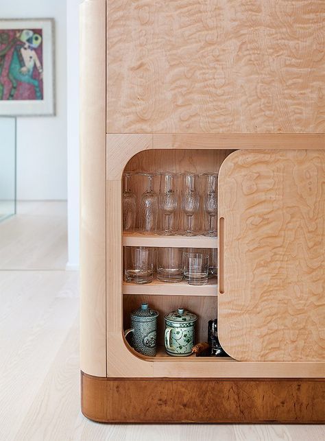 Photo 7 of 8 in 8 Creative Ways to Let the Little Details Shine from This Cozy Finnish Home Would Not Be Complete Without a Sauna - Dwell Finnish Home, Birch Furniture, Wavy Wood, Kitchen Loft, Hidden Cabinet, Birch Cabinets, Cabinet Detailing, Joinery Details, Wooden Cabinet