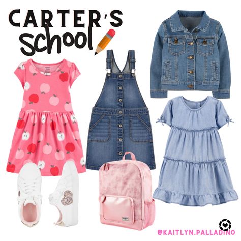 Dress With Denim Jacket, Girls Backpack Kids, Girls Backpack, Apple Dress, First Day Of School Outfit, Back To School Outfits, Girl Backpacks, Kids Sneakers, Kids Backpacks