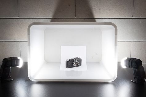 A diy photoshoot setup containing a camera in a White Box Flash Diffuser Light Box For Photography, Photoshoot Setup, Photo Box Diy, Diy Light Box, Kids Crafts Organization, Diy Photo Studio, Photo Light Box, Diy Photoshoot, Take Good Pictures