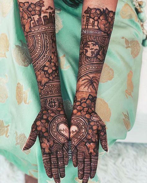 Top 10 Henna Themes For A Destination Wedding By Neha Assar Artistry Punjabi Bridal Mehndi Designs, Theme Mehendi Designs, Bride Mehendi Design, Arabic Mehendi Designs, Indian Destination Wedding, Sikh Bride, Heena Design, Mehndi Style, Mehndi Images