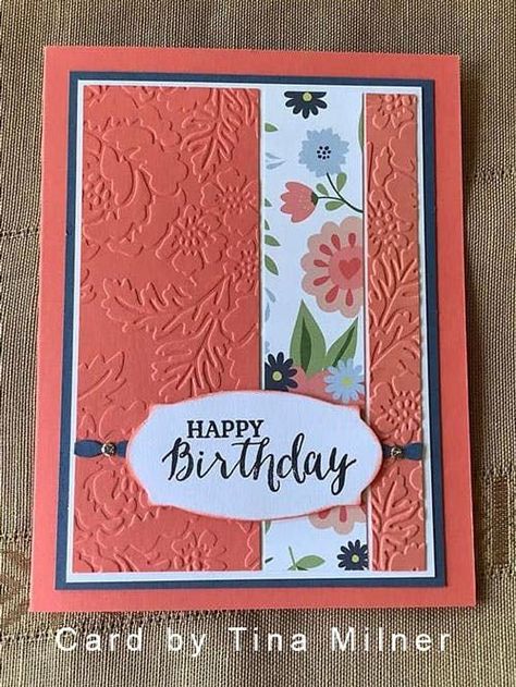 Pretty Flowers Embossing Folder Designer Paper Cards, Happy Birthday Cards Handmade, Stampin Up Birthday Cards, Inspiration Cards, Card Design Handmade, Everyday Cards, Stamping Cards, Easy Cards, Birthday Card Craft