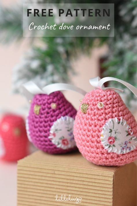 Crochet Dove, Free Christmas Crochet Patterns, Free Christmas Crochet, Dove Ornament, Crochet Bird Patterns, Crochet Christmas Ornaments Free, Dove Ornaments, Crochet Ornament Patterns, Christmas Crochet Patterns Free