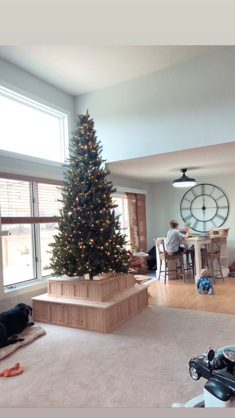 Our new christmas tree base is all sorts of “extra”... •extra tall •extra neat •extra fuctional (with a puppy and a 9month old) We love it so much! And the secont tier is only 3 sided and we can stuff presents in around thr base and away from the kids and dogs. #DIY #christmas #treebase #functional Dog Friendly Christmas Tree, Two Christmas Trees Side By Side, Tree On Table, Christmas Tree Base, Christmas Tree On Table, Large Christmas Tree, Tree Base, A Puppy, Dog Friendly