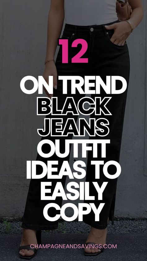 Looking for versatile ways to wear black jeans? Dive into these women's fashion outfit ideas featuring timeless women's jeans styles. Pair with trendy women's bottoms staples to create comfortable and polished looks for any occasion. Perfect for modern wardrobes. How To Style Black Leather Jeans, Black Highwaist Jean Outfits, Casual Dressy Jeans Outfit, How To Style Black Jeans Summer, Black Jeans Brown Sweater Outfit, Black Wide Legged Jeans Outfit, Simple Black Jeans Outfit, Black Jean Spring Outfits, What To Wear With Baggy Black Jeans