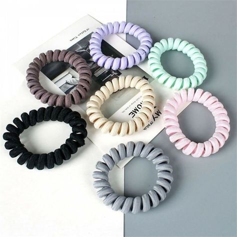 Coil Hair Ties, Spiral Hair Ties, Colorful Rings, Solid Color Hair, Hair Tie Accessories, Rope Hair, Hair Scarf Styles, Hair Coils, Girly Accessories