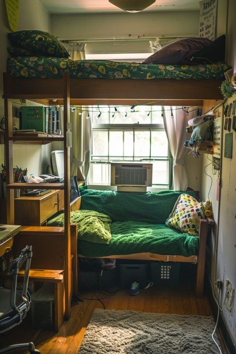 Room Basic Decor, Functional Dorm Room, College Dorm Room Ideas Earthy, Cozy Room Ideas For Small Rooms, Artsy Dorm Room Ideas, Single Dorm Room Aesthetic, Dorm Seating Ideas, Cozy Dorm Decor, 12x12 Room Layout Bedroom