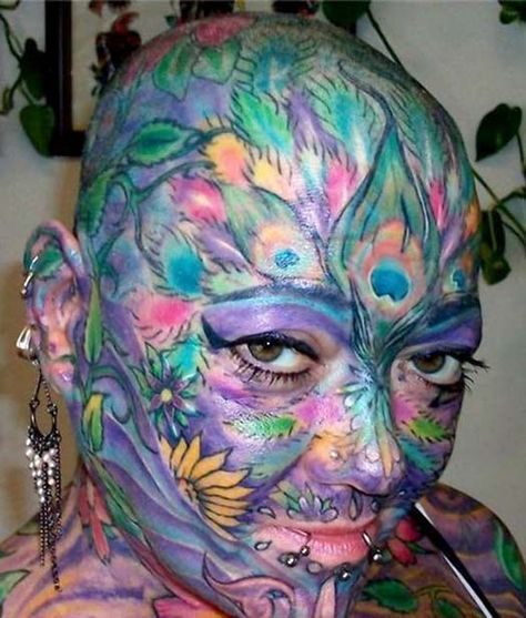 Full Face Tattoo - – The Worst Bad Tattoos, The Ugliest Regrets, too. Full Face Tattoo, Bad Face Tattoos, Old Women With Tattoos, Face Tats, Facial Tattoos, Best Tattoos For Women, Tattoo Fails, Full Body Tattoo, Weird Tattoos