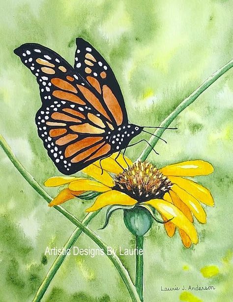 Monarch butterfly on flower art print created from my original watercolor painting. Watermark will not be on print. See second image showing print with mat. - 5x7 matted to 8x10 (mat is white) - clear sleeve - backing behind print Painted Monarch Butterfly, Butterfly On Flower Painting, Butterfly On Flower Drawing, Monarch Butterfly On Flower, Monarch Butterfly Watercolor, Monarch Butterfly Painting, Monarch Butterflies Art, Butterfly Acrylic Painting, Painting Butterflies