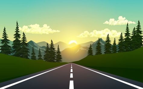 Empty road in the forest Premium Vector | Premium Vector #Freepik #vector #background #tree #nature #mountain Nissan 350z Wallpapers, Foreground Middleground Background, Road Drawing, Background Tree, Road Vector, Mountains At Night, Landscape Wallpapers, Empty Road, Forest Drawing