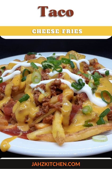 Taco Cheese Fries Mexican Poutine, Mexi Fries, Red Taco Sauce, Sauce With Sour Cream, Taco Fries, Air Fryer Fries, Beef Ideas, Taco Chili, Crispy Fries