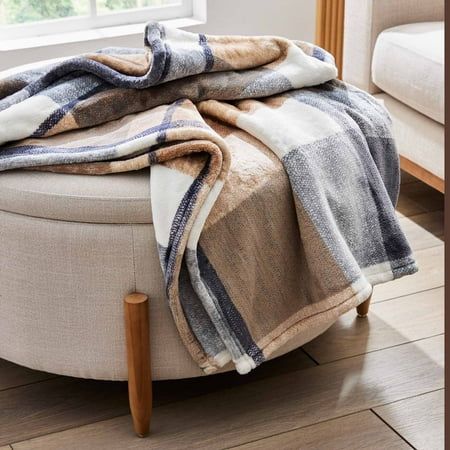 Warm up your home with a stylishly plush throw! This Better Homes & Gardens Heavyweight Adult Throw in Neutral Plaid is an insulating addition to your space with a plush finish that feels like a dream. Cozy up for movie nights, afternoon naps, and more with your new favorite throw. This throw blanket measures 50" X 72". It is also low-maintenance and machine washable! Size: 72 x 50.  Color: Multicolor. Plaid Sofa, Plaid Throw Blanket, Color Board, Cute Blankets, Fur Throw Blanket, Plaid Throw, Tan Plaid, Fall Plaid, Plaid Blanket