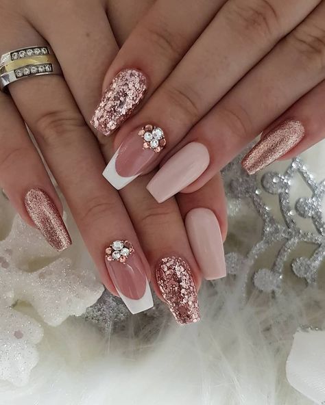 Cute Spring Nails, Rose Gold Nails, Best Nail Art Designs, Wedding Nails Design, Nail Art Wedding, Bridal Nails, Coffin Nails Designs, Short Acrylic Nails, Best Acrylic Nails