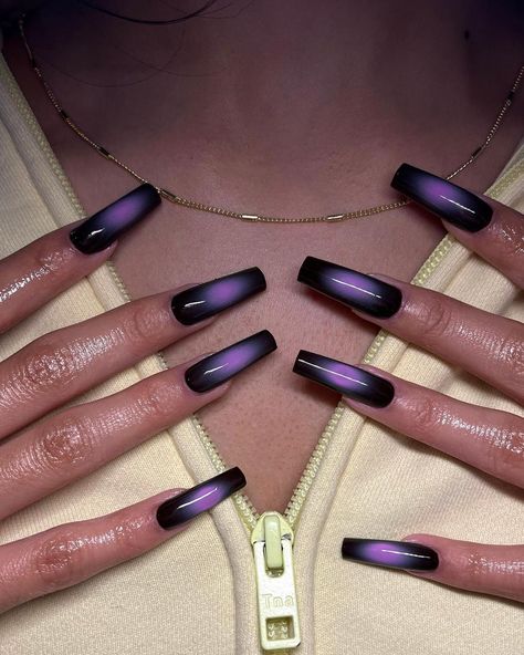 Aura Acrylic Nails, Dark Sparkly Nails, Purple Nails Long, Black And Purple Nail Ideas, Aura Nail, Ball Hair, Airbrush Nails, Grunge Nails, Crazy Nails