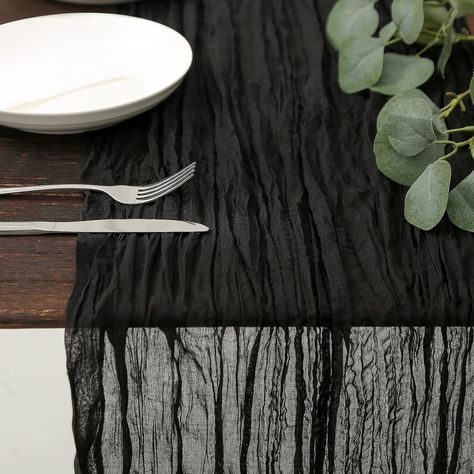 DOLOPL Black Cheesecloth Table Runner 13.3ft Boho Gauze Cheese Cloth Table Runner Rustic Sheer Runner 160inch Long for Wedding Bridal Baby Shower Birthday Party Cake Table Decorations Black Table Cloth, Dining Room Dresser, Boho Tablecloth, Cheesecloth Table Runner, Slate Table, Rustic Wedding Showers, Wedding Party Table Decorations, Wedding Shower Decorations, Wedding Party Table