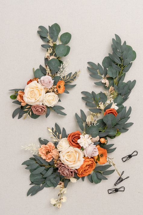 Flower Sign Décor (Set of 2) - Burnt Orange Flower Swag, Large Flower Arrangements, Handmade Bouquets, Wedding Garland, Arch Decoration, Wedding Arch Flowers, Arch Flowers, Parts Of A Flower, Greenery Garland