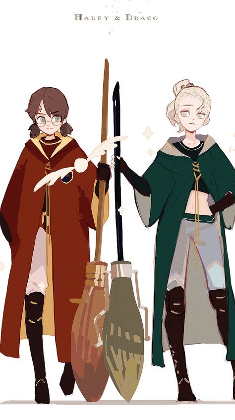 #harrypotter #harry #draco #genderswap Fem Harry Potter, Fem Harry, Draco Malfoy Fanart, Harry Potter Oc, Drarry Fanart, Anime Love Story, Harry Potter Feels, Harry Potter Artwork, Harry Potter Draco Malfoy