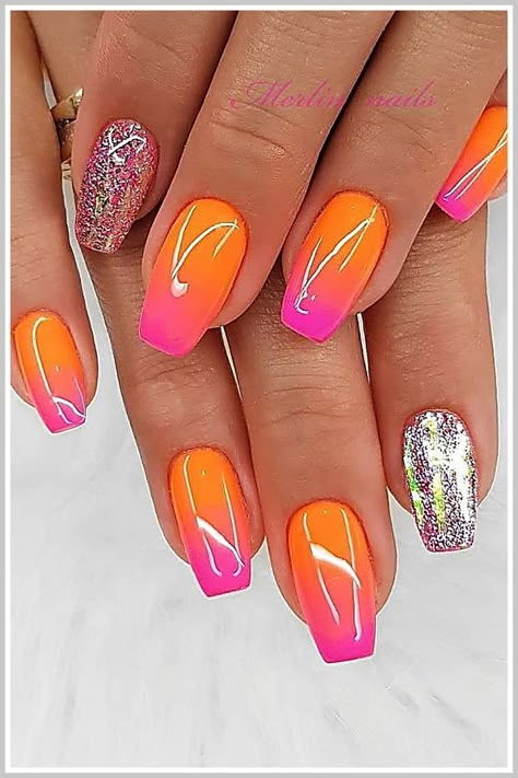 Summertime Nails - Never miss the amazing and greatest deal. Click to visit and discover more! Merlin Nails, Short Pink Nails, Pink Nail Art Designs, Unghie Sfumate, Orange Nail Designs, August Nails, Nails Natural, Fancy Nails Designs, Colorful Nails