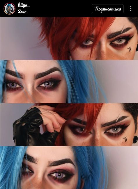 Jinx Arcane Cosplay Makeup, Arcane Makeup Looks, Vi Makeup Arcane, Jinx Cosplay Makeup, Vi Arcane Makeup, Jinx Makeup Tutorial, Arcane Inspired Makeup, Jinx Makeup Arcane, Jinx Halloween Costume