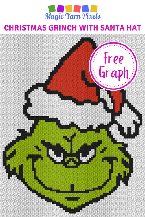 Get the Free Graph for this Christmas Grinch With Santa Hat Pattern. Modern graphs for c2c crochet, cross stitch & other crafts from Magic Yarn Pixels. Crochet Grinch Wreath Pattern, Grinch C2c Crochet Pattern, Grinch Crochet Blanket Pattern Free, Grinch Afghan Patterns, Crochet Grinch Pillow Pattern, Corner To Corner Crochet Pattern Free Christmas, C2c Graphgan Patterns Free, Free Grinch Cross Stitch Patterns, C2c Christmas Graphs