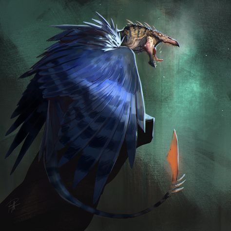 Carrion Bird, Ramon Acedo on ArtStation at https://www.artstation.com/artwork/ZraOw Bird Concept Art, Bird Wyvern, Animals Drawing, Draw Animals, Cool Dragons, Fantasy Beasts, Kaiju Monsters, Alien Concept Art, Creature Drawings