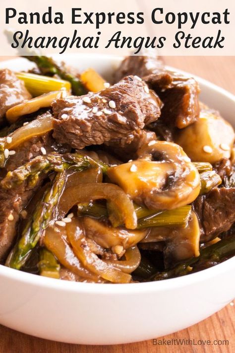 A delicious copycat recipe of the hit entree Panda Express Shanghai Angus Steak! BakeItWithLove.com | #PandaExpress #copycat #ShanghaiAngusSteak #ShanghaiBeef #stirfry #sirloinsteak #beefdishes Angus Beef Recipes, Panda Express Recipes, Angus Steak, Mapo Tofu, Panda Express, Copykat Recipes, Steak Recipe, Chinese Dishes, Chinese Cooking