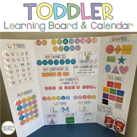 Toddler Learning Board and Calendar by Education Elation | TPT Toddler Learning Board, Preschool Rooms, Learning Board, Homeschool Preschool Activities, Toddler Homeschool, Toddler Education, Toddler Arts And Crafts, Baby Learning Activities, Homeschool Learning