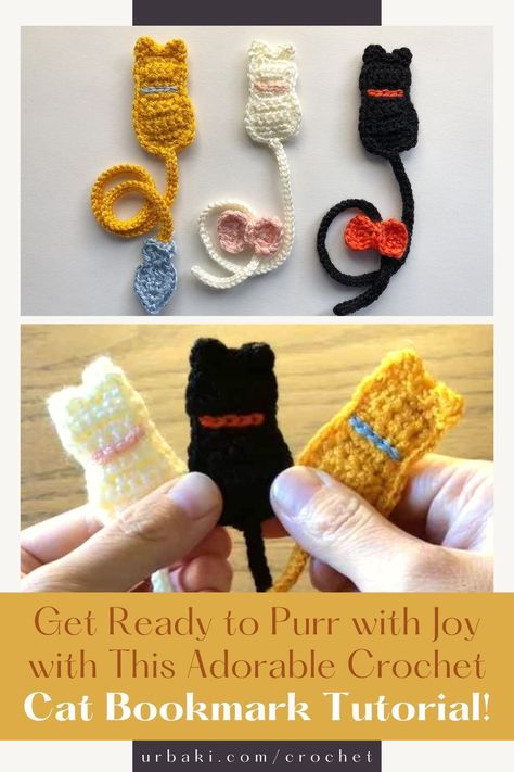 Attention all book lovers and cat enthusiasts! This crochet cat bookmark tutorial is the purrfect project for you. Not only is it simple and quick to make with just a few basic crochet stitches, but it also makes for a fantastic gift for anyone who loves cats and reading. In just a matter of minutes, you can create a cute and useful bookmark that will bring a smile to anyone's face. And with the freedom to add your own personal touch, such as adding fringes to the tail... Crochet Cat Bookmark Pattern, Crochet Dog Bookmarks Free Patterns, Crochet Gifts For Cat Lovers, Crochet Ideas For Book Lovers, Book Mark Crochet Free Pattern, Easy Crochet Bookmarks Free Patterns Simple, Crochet Cat Bookmarks Free Patterns, Crochet For Book Lovers, Crochet Cat Bookmark