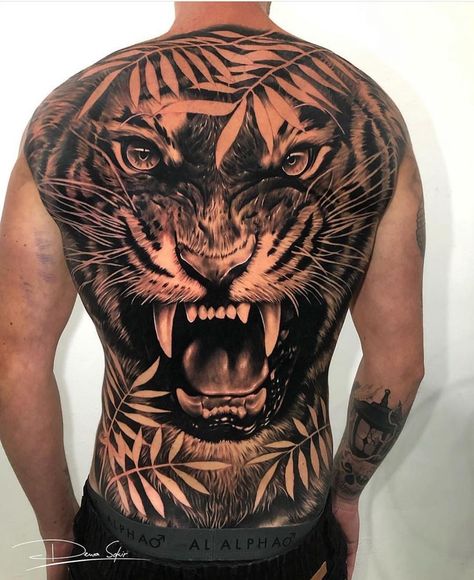 Back Piece Tattoo Men, Backpiece Tattoo, Tattoo Tiger, Lion Head Tattoos, Back Piece Tattoo, Full Back Tattoos, Back Of Shoulder Tattoo, Back Tattoos For Guys, Body Tattoo