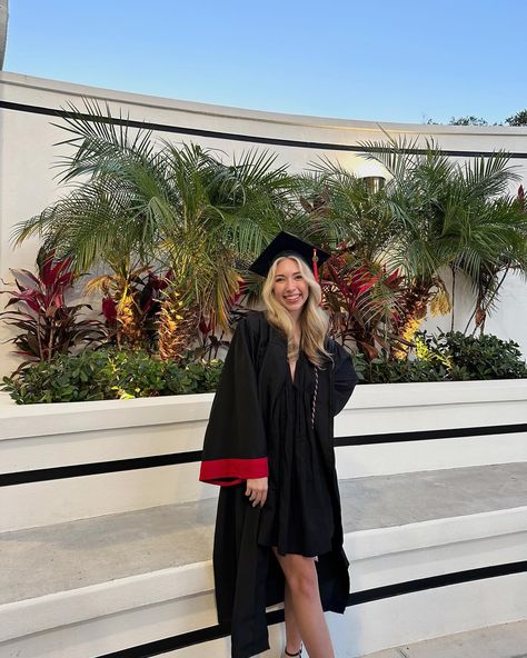 College Graduation black and red cap and gown with black grad dress Black Grad Dress, Red Cap And Gown, Cap And Gown, Red Cap, Grad Dresses, College Graduation, Black And Red, Red, On Instagram