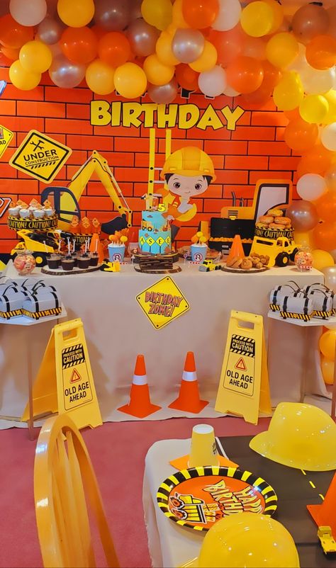 Jcb Theme Birthday Decoration, Birthday Construction Theme, Tractor Birthday Party, Construction Theme Birthday Party, Purple Birthday Party, Baby First Birthday Cake, Construction Birthday Party, Tractor Birthday, Construction Birthday Parties