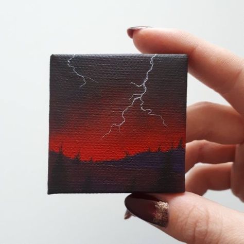 Lightning Painting, Cottage Paintings, Colorful Lightning, Atmospheric Art, Miniature Cottage, Mini Toile, Moody Art, Stormy Sky, Tiny Art